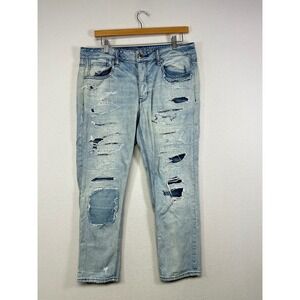 Grunge American Eagle Womens 6 Short Blue Distressed Ripped Patchwork Jeans